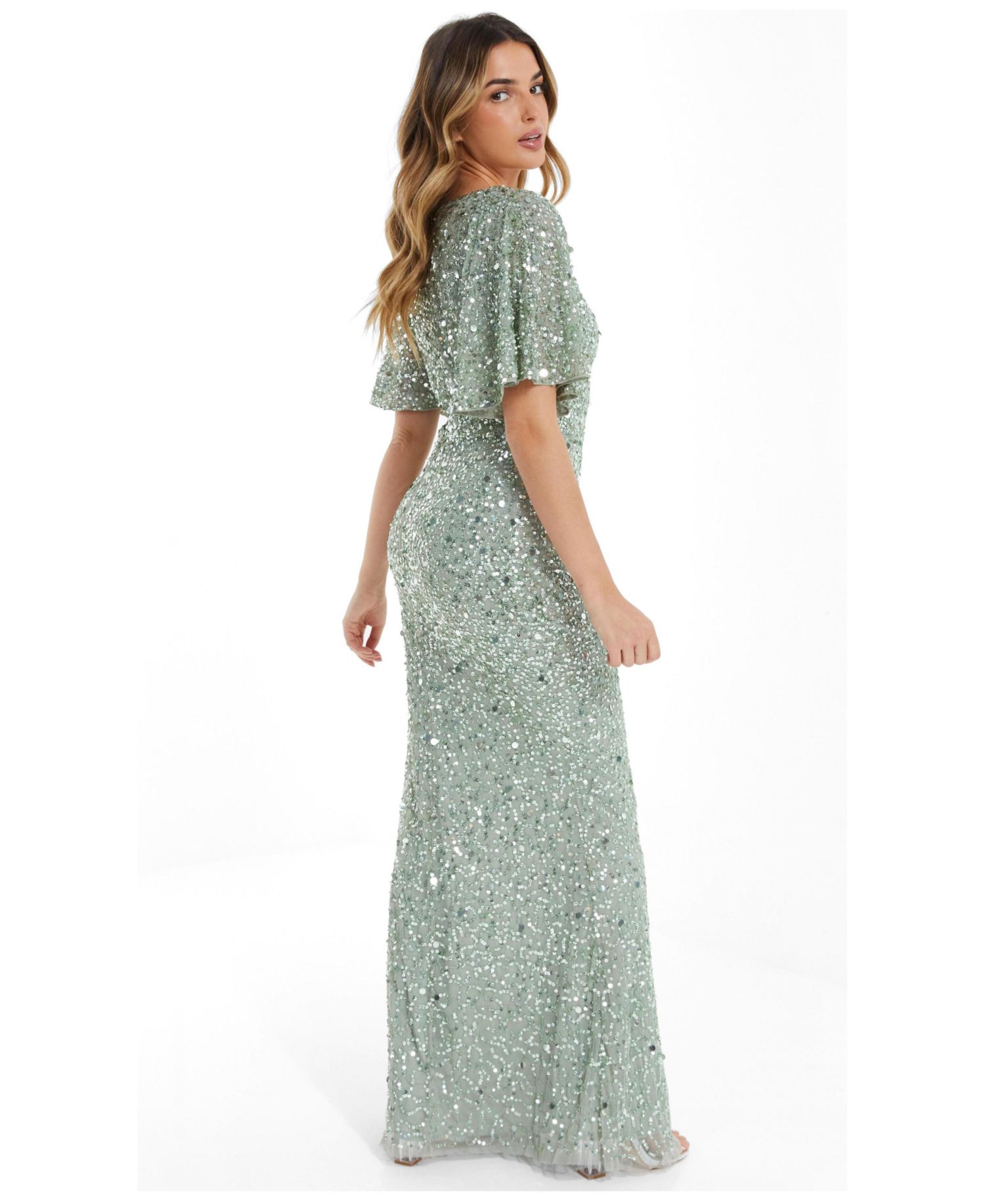 Women's Sequin Batwing Maxi Dress