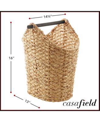 Toilet Paper Roll Holder Storage Basket with Wood Bar - Natural, Woven Water Hyacinth Wicker Bathroom Tissue Storage Organizer