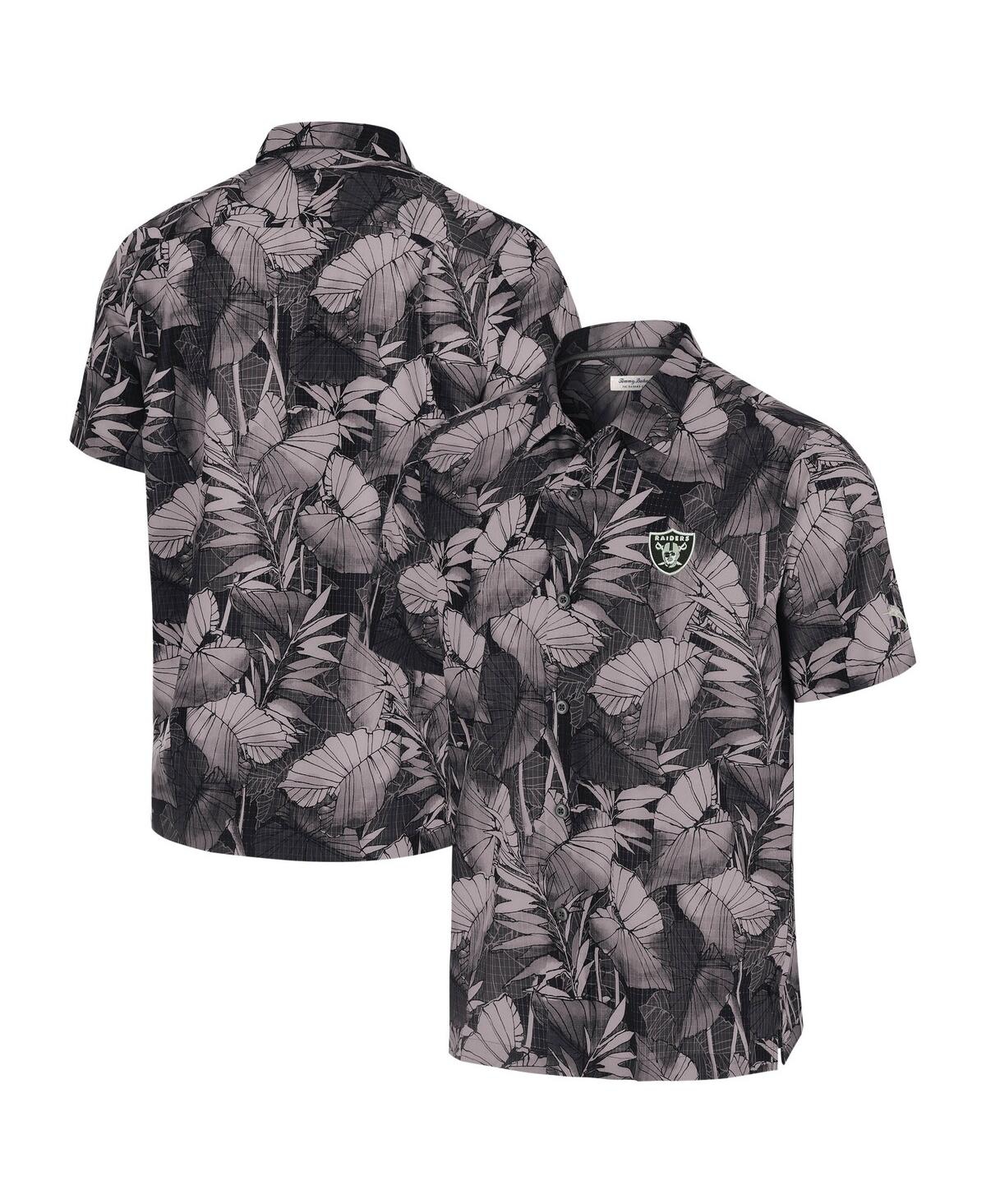 Men's Black Las Vegas Raiders Big Tall Coast Nuevo Fronds IslandZone Button-Up Shirt - Black