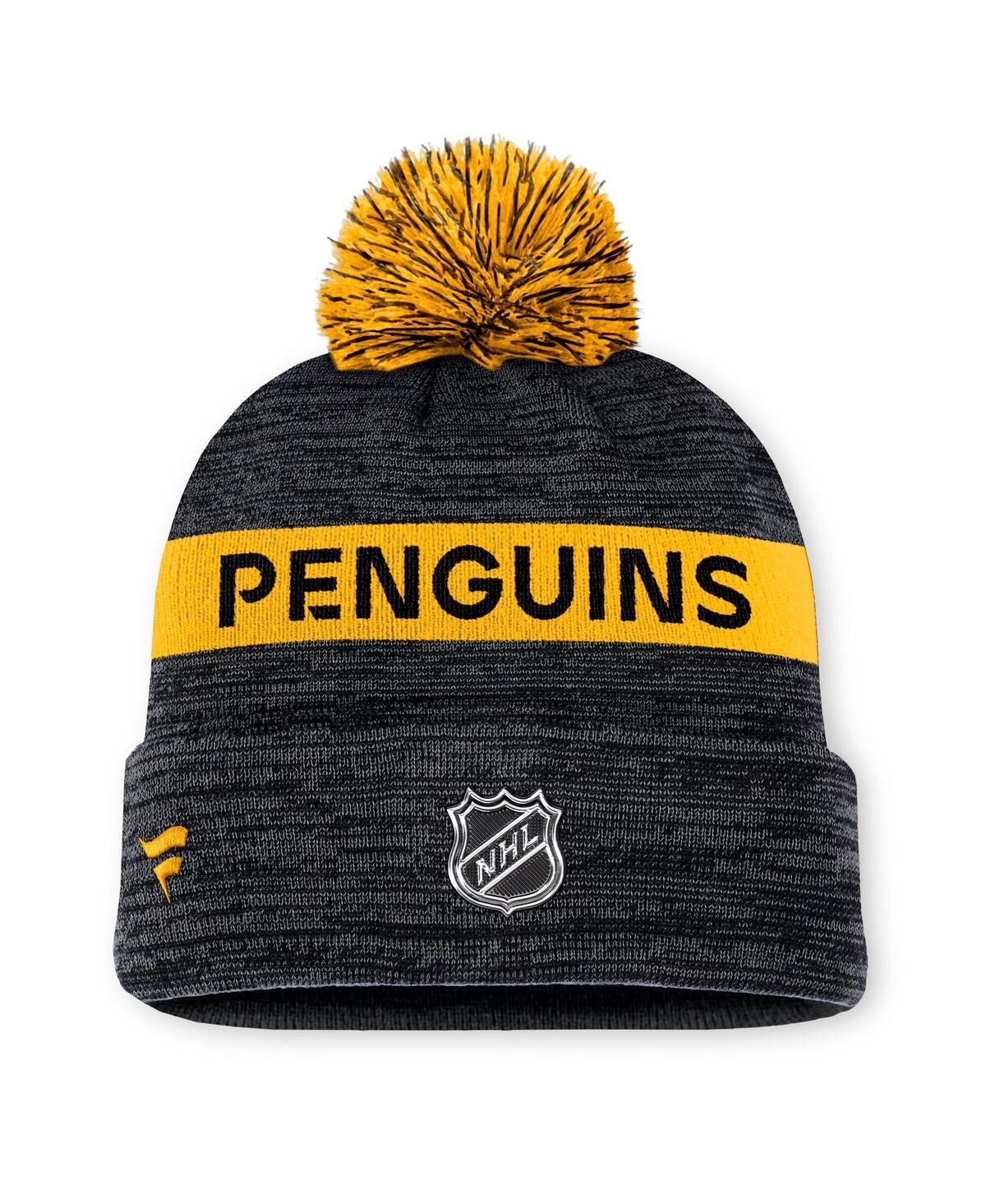 Fanatics Men's Black/gold Pittsburgh Penguins Authentic Pro Rink Cuffed Knit Hat With Pom In Black,gold