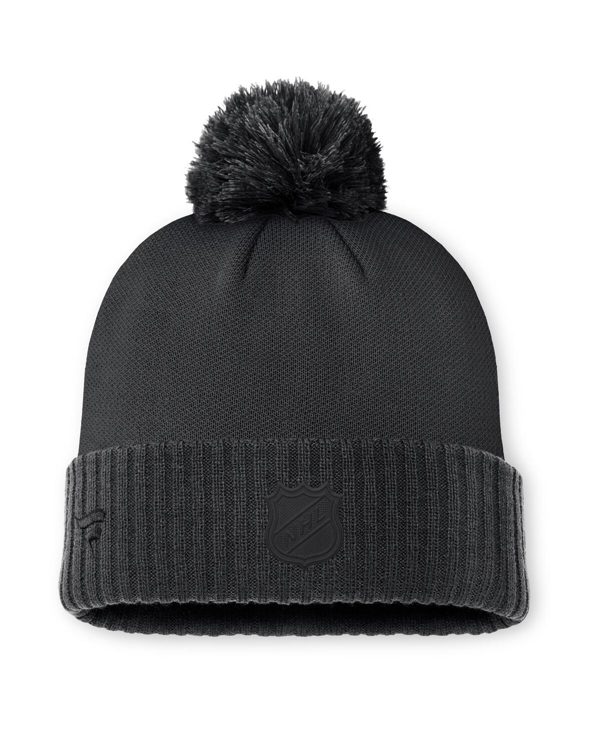 Fanatics Men's Black Seattle Kraken Authentic Pro Road Cuffed Knit Hat With Pom In Black