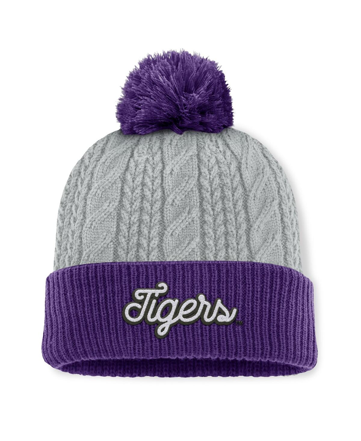 Women's Gray/Purple Lsu Tigers Becca Cuffed Knit Hat with Pom - Gray, Purple