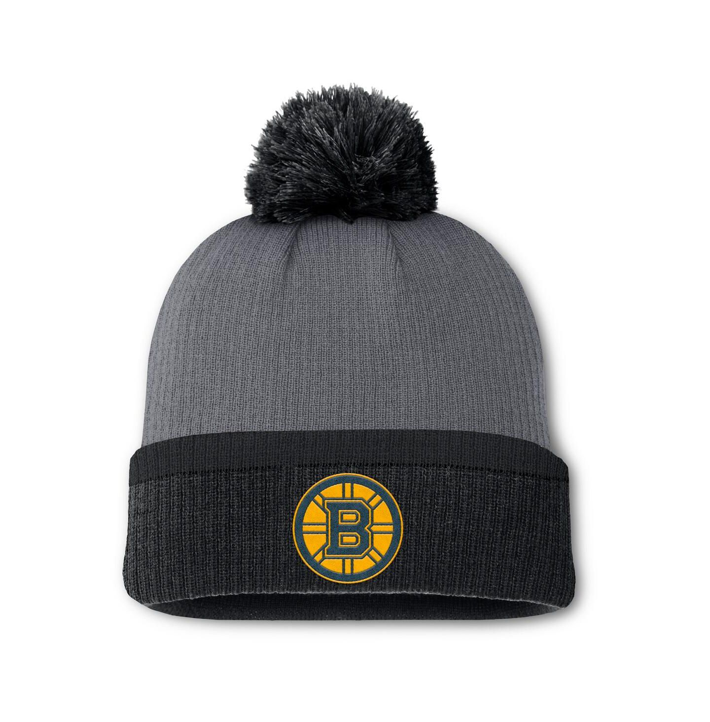 Женская шапка Fanatics Charcoal Boston Bruins Cuffed Knit Hat with Pom — фото 1