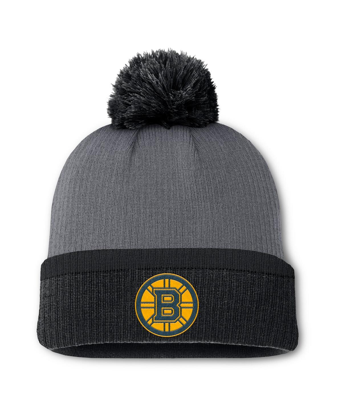 Fanatics Women's Charcoal Boston Bruins Cuffed Knit Hat With Pom In Charcoal