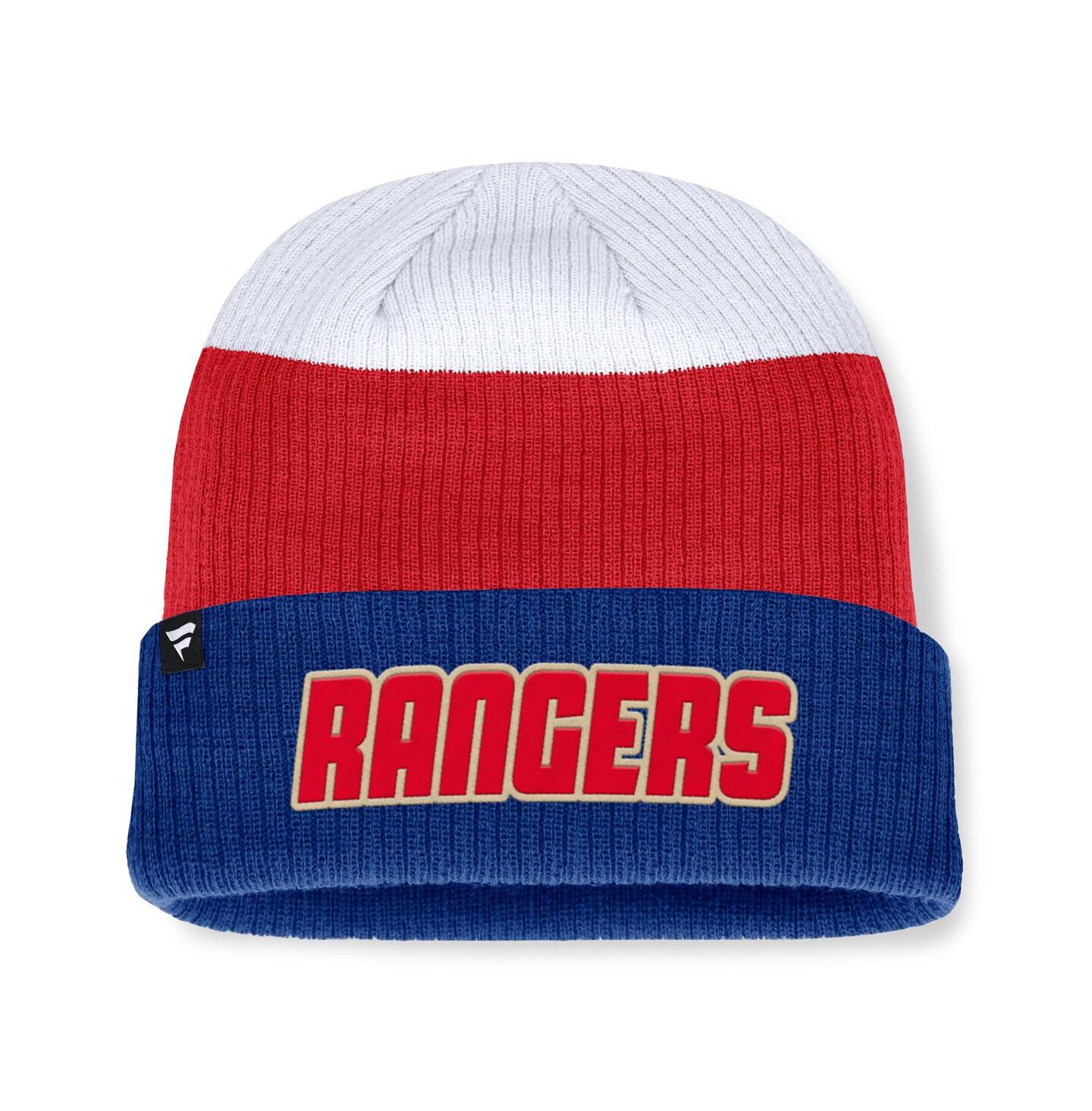 Мужская шапка Fanatics Blue/Red New York Rangers Heritage Showboat Color-Block Cuffed Knit Hat — фото 2