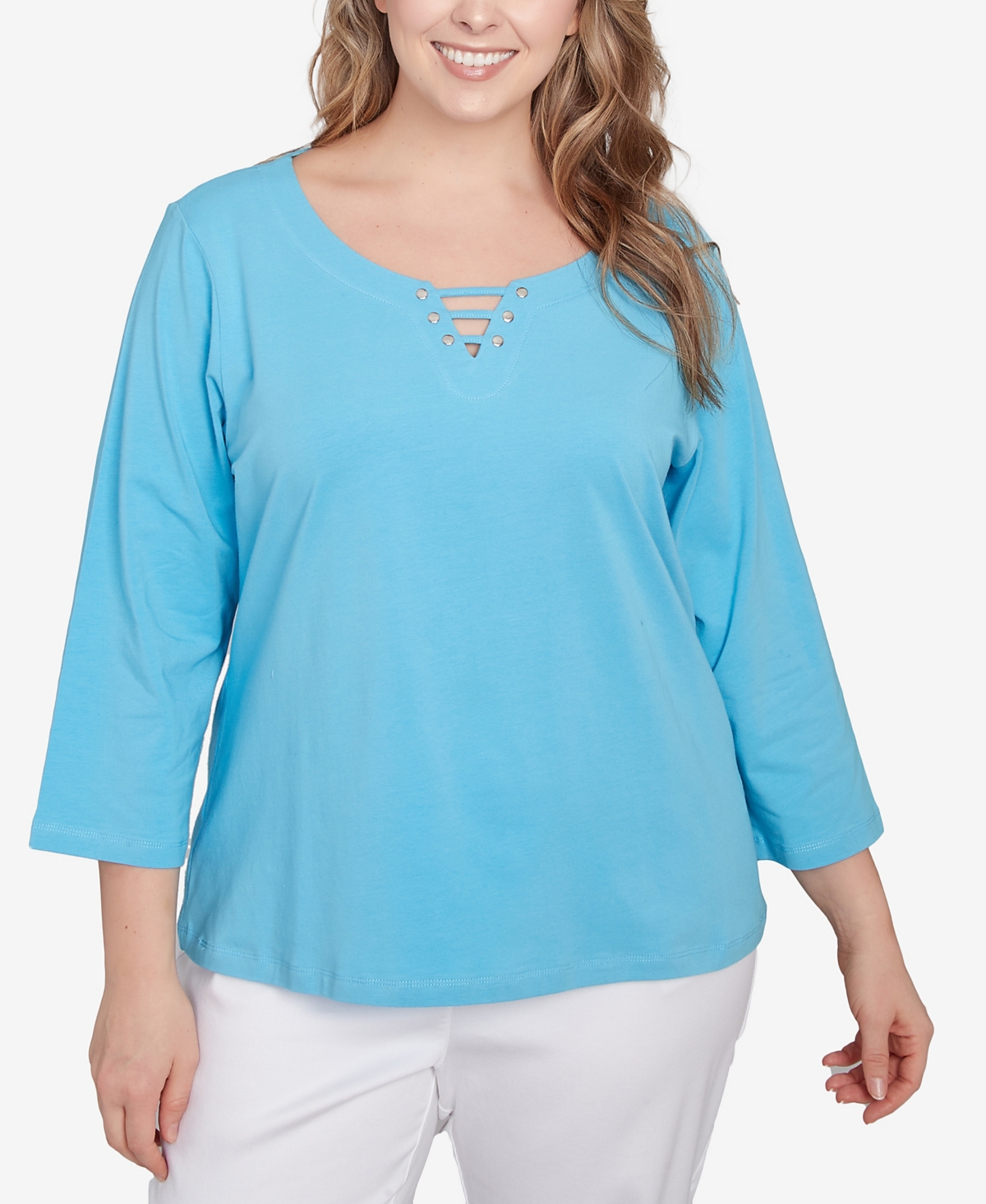 Plus Size It Had To Be Blue Printed 3/4 Sleeve Top - Royal Multi