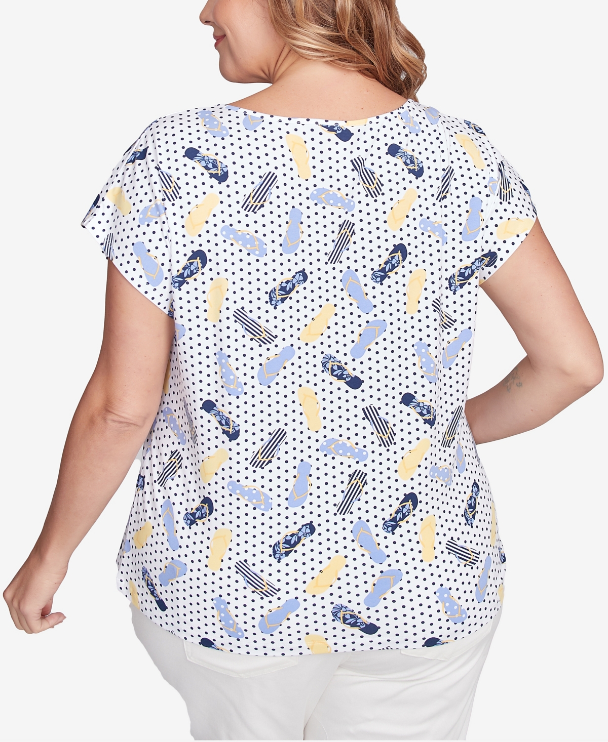 Hearts Of Palm Plus Size Making Waves Flip Flop Print Top In Light Blue Multi