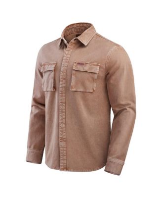 Men's Brown Washington Commanders Garment Dyed Long Sleeve Full Snap Shirt