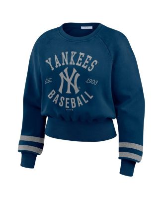Women's Navy New York Yankees Vintage Washed Cropped Pullover Sweatshirt