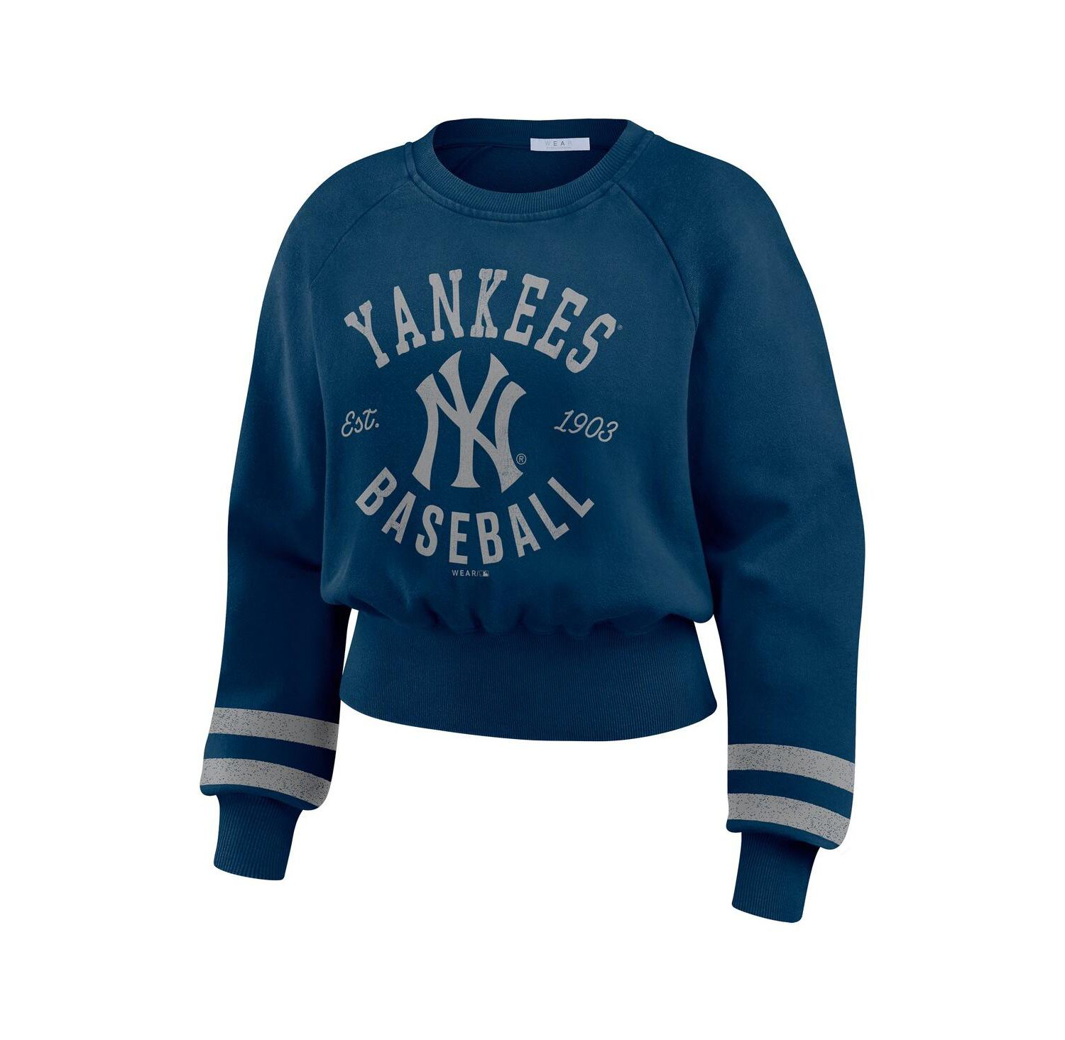 Women's Navy New York Yankees Vintage Washed Cropped Pullover Sweatshirt