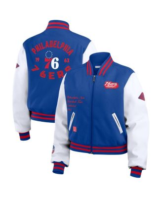 WEAR by Erin Andrews - Women's Royal/White Philadelphia 76ers Cropped Varsity Full-Zip Jacket