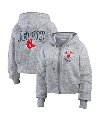 WEAR by Erin Andrews - Women's Heather Gray Boston Red Sox Speckled Fleece Cropped Full-Zip Hoodie
