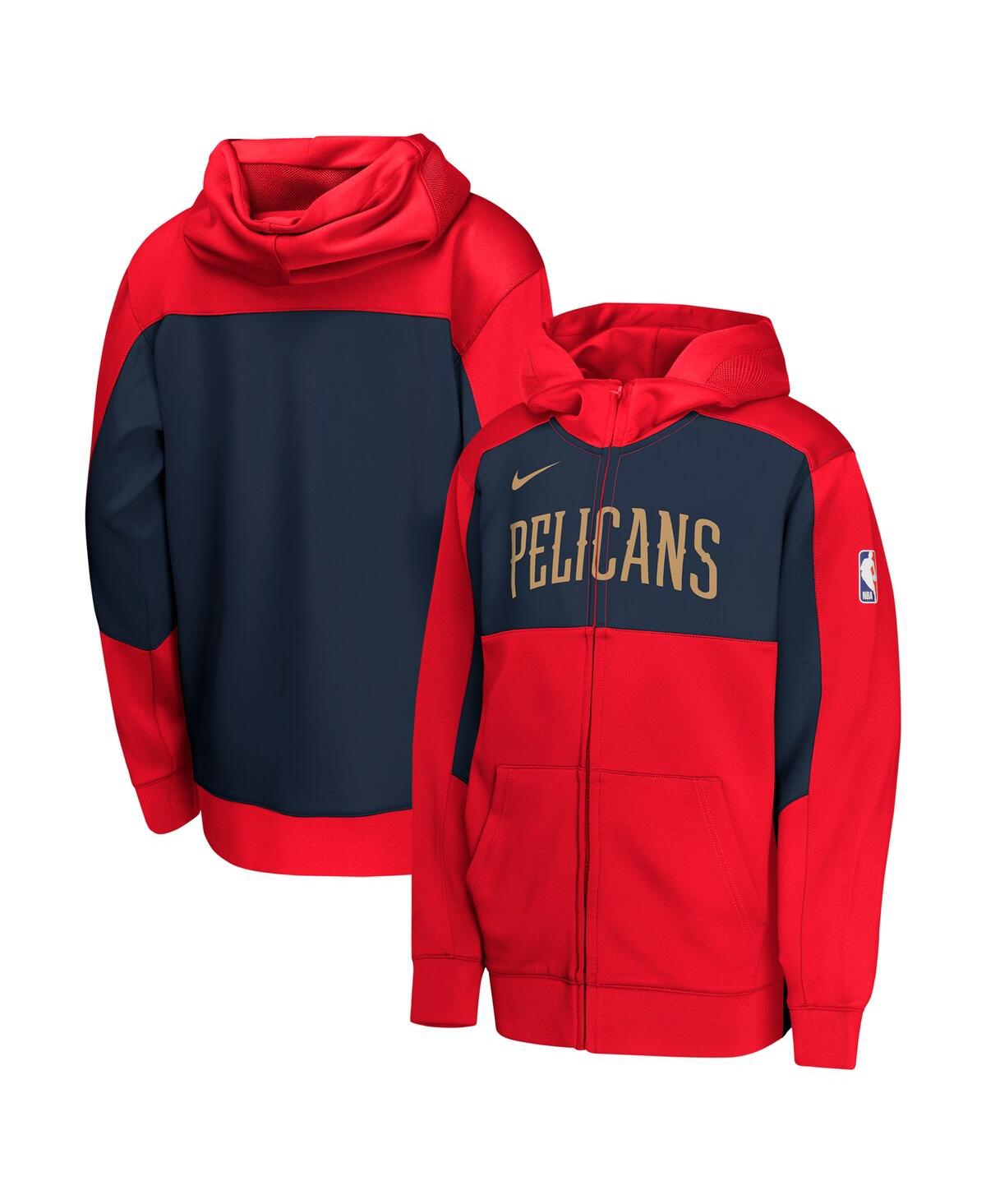 Nike Youth Red/navy New Orleans Pelicans Authentic On-court Showtime Performance Full-zip Hoodie In Red,navy