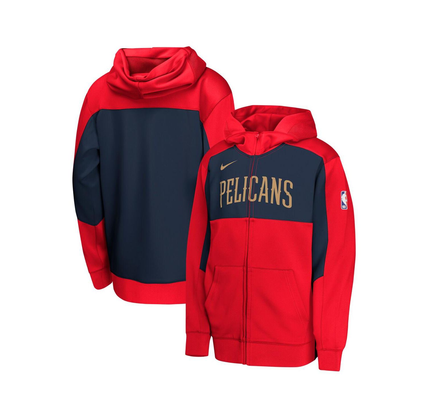 Youth Red/Navy New Orleans Pelicans Authentic On-Court Showtime Performance Full-Zip Hoodie