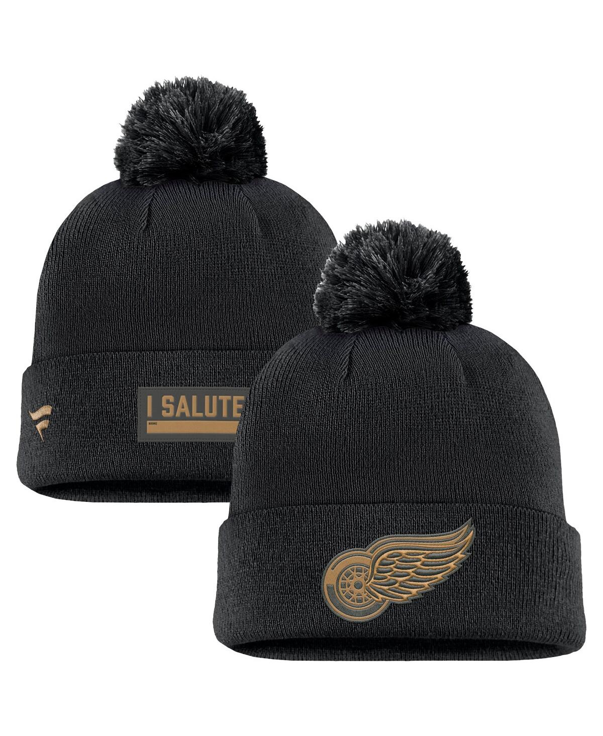 Fanatics Men's Black Detroit Red Wings Military Appreciation Cuffed Knit Hat With Pom In Black