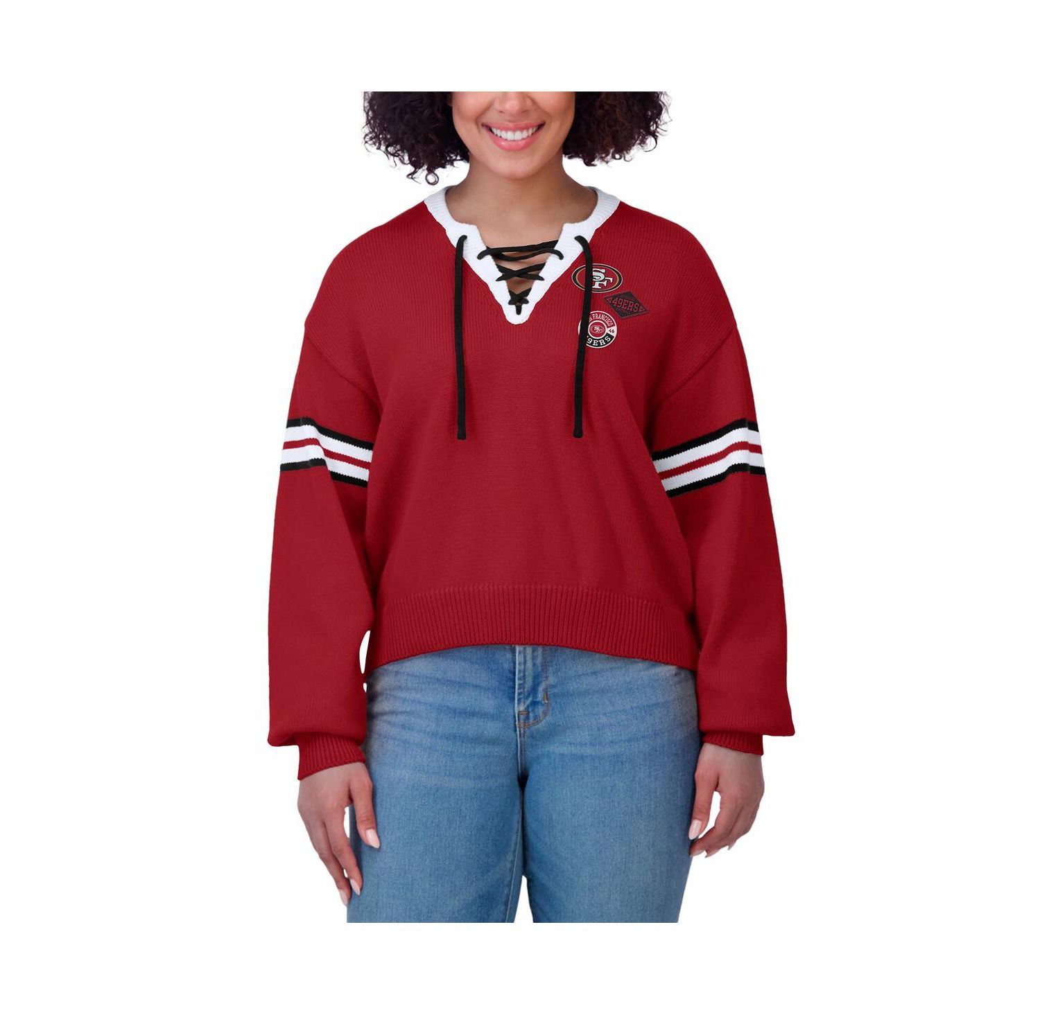 Women's Scarlet San Francisco 49ers Lace-Up Pullover Sweatshirt