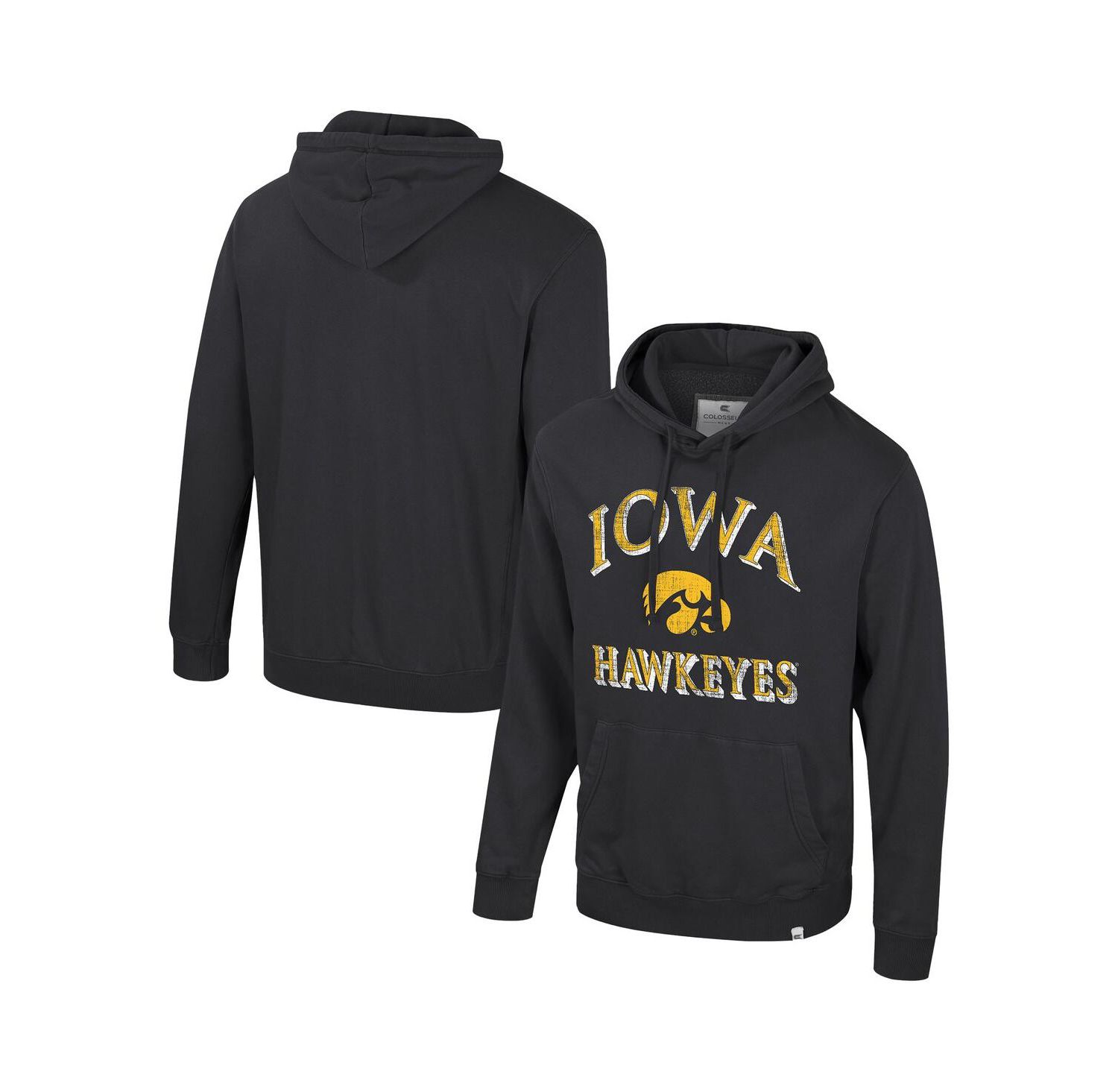 Men's Black Iowa Hawkeyes Big & Tall Cap E-Tan Pullover Hoodie
