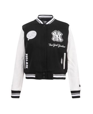 Women's Black New York Yankees Rib Wool Full-Zip Varsity Jacket