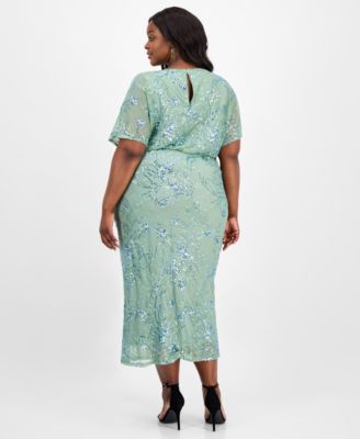 Plus Size Round-Neck Blouson Sequin Dress