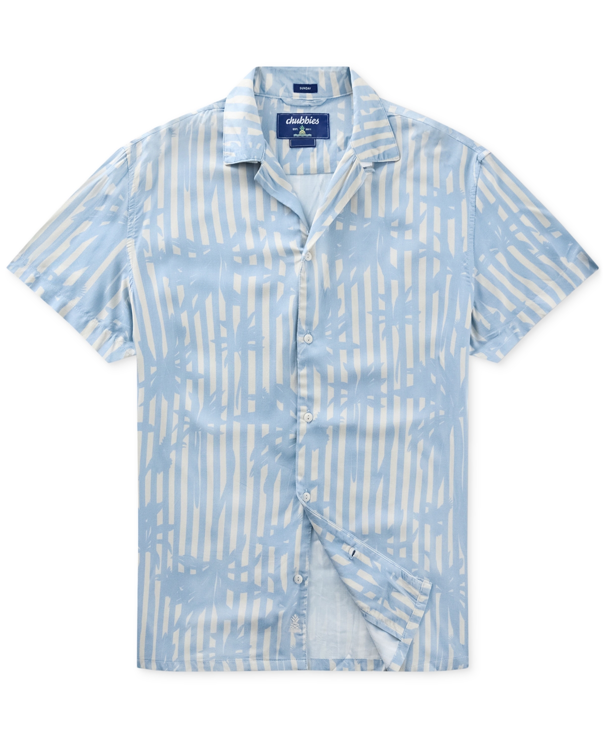 Men's The Cool Cabana Sunday Short Sleeve Palm Stripe Camp Shirt - Light Blue