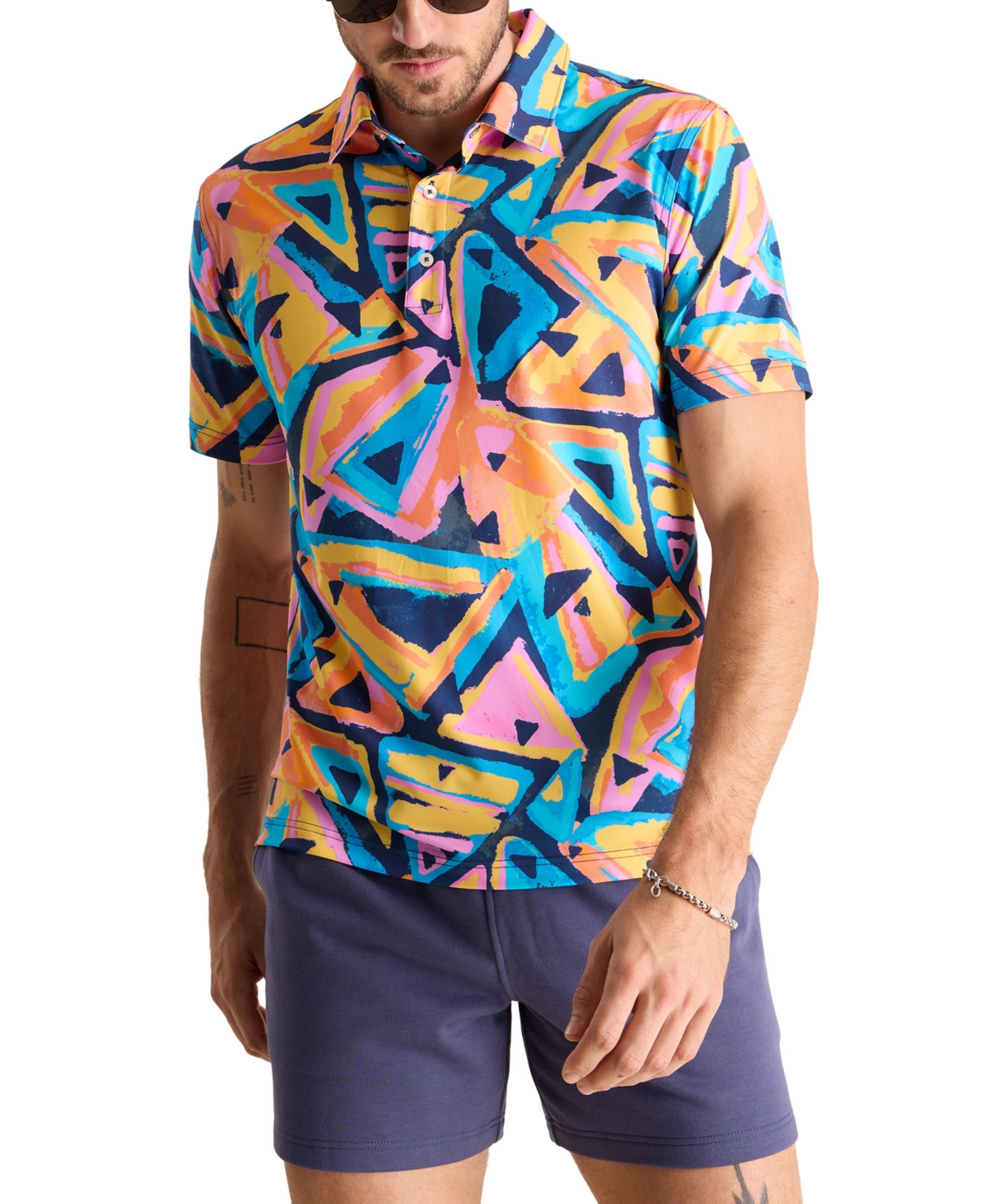 CHUBBIES MEN'S THE EXPLODING NACHO SHORT SLEEVE GEO PRINT POLO SHIRT 