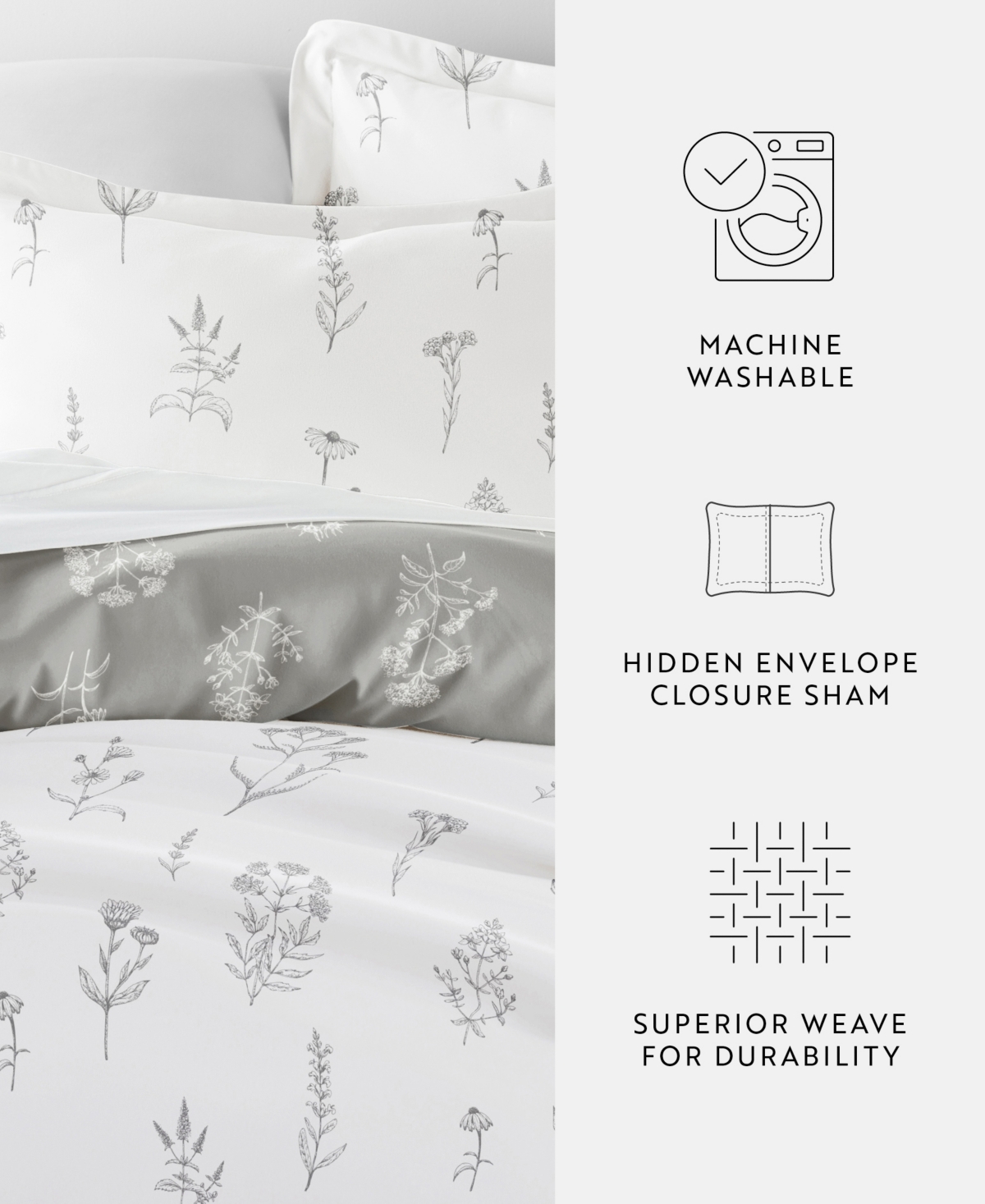 Ienjoy Home Utra Soft Reversible 3-pc. Duvet Cover Set, Queen In Light Gray Foral