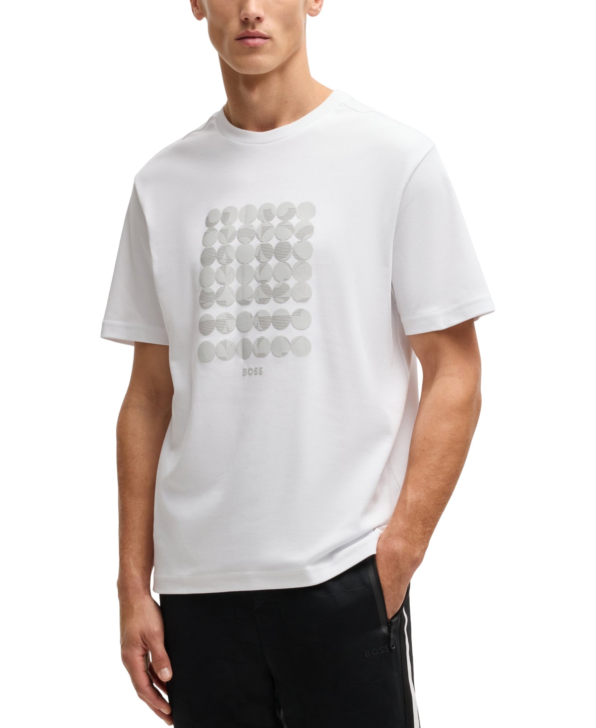 Hugo Boss Tee Mens Interlock-cotton T-shirt With Circle Artwork In White