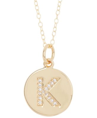 18" Chain 14K Gold Plated Disc Necklace with Crystal Engraved Letter Necklace