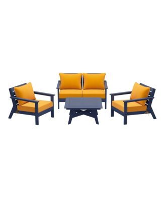 Outdoor 5-Piece Navy Blue Modular Sectional Patio Furniture Sofa Set