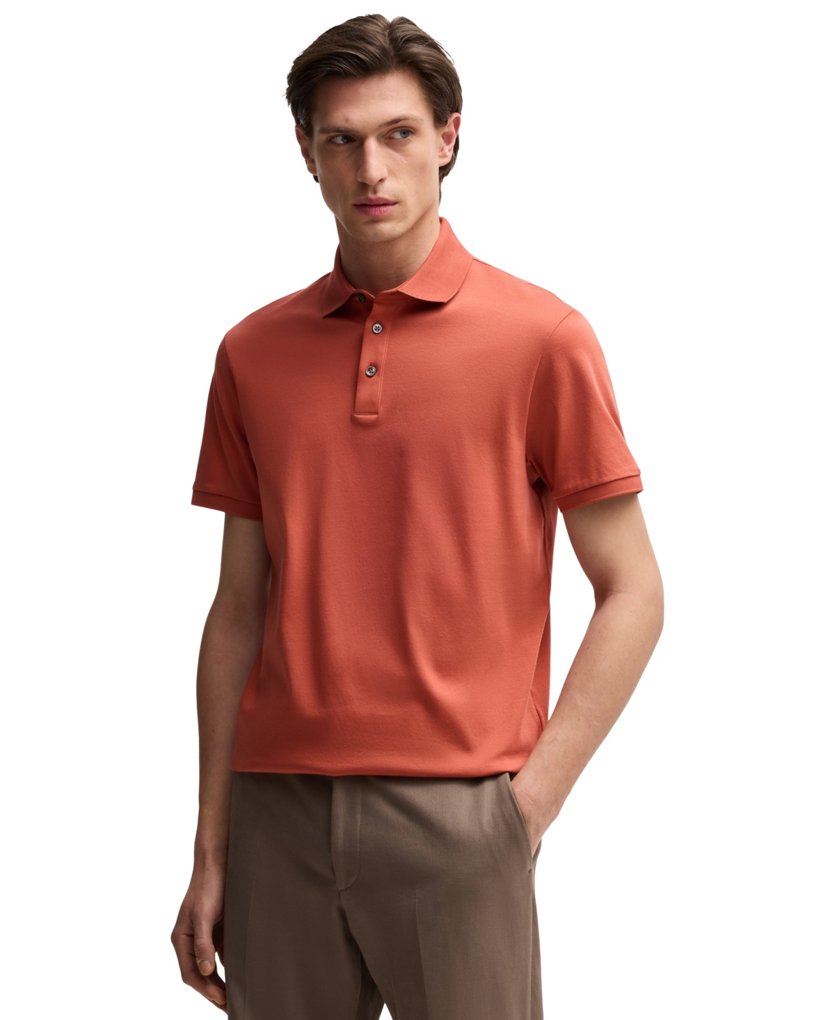 Hugo Boss Boss By  Men's Mercerized Italian Cotton Regular-fit Polo Shirt In Open Red
