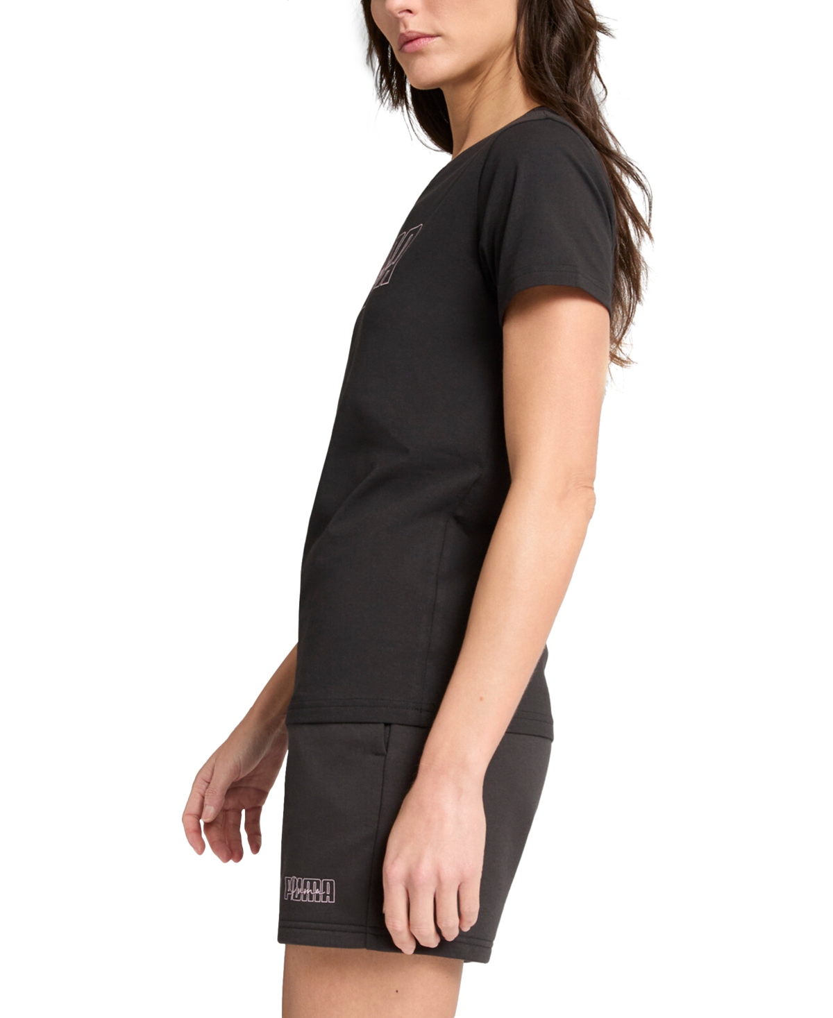 Puma Women's Essential Cotton Admire Script-logo T-shirt In  Black