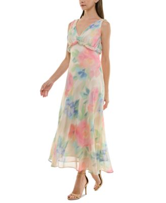 white christmas dresses Rebecca Taylor Women's Chiffon Smocked-Waist Dress - Red Lip main image 1