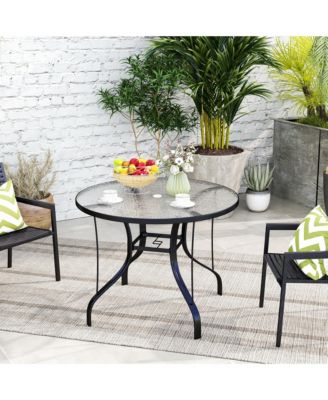 38" Round Patio Table, Tempe Glass Outdoor Dining Table,