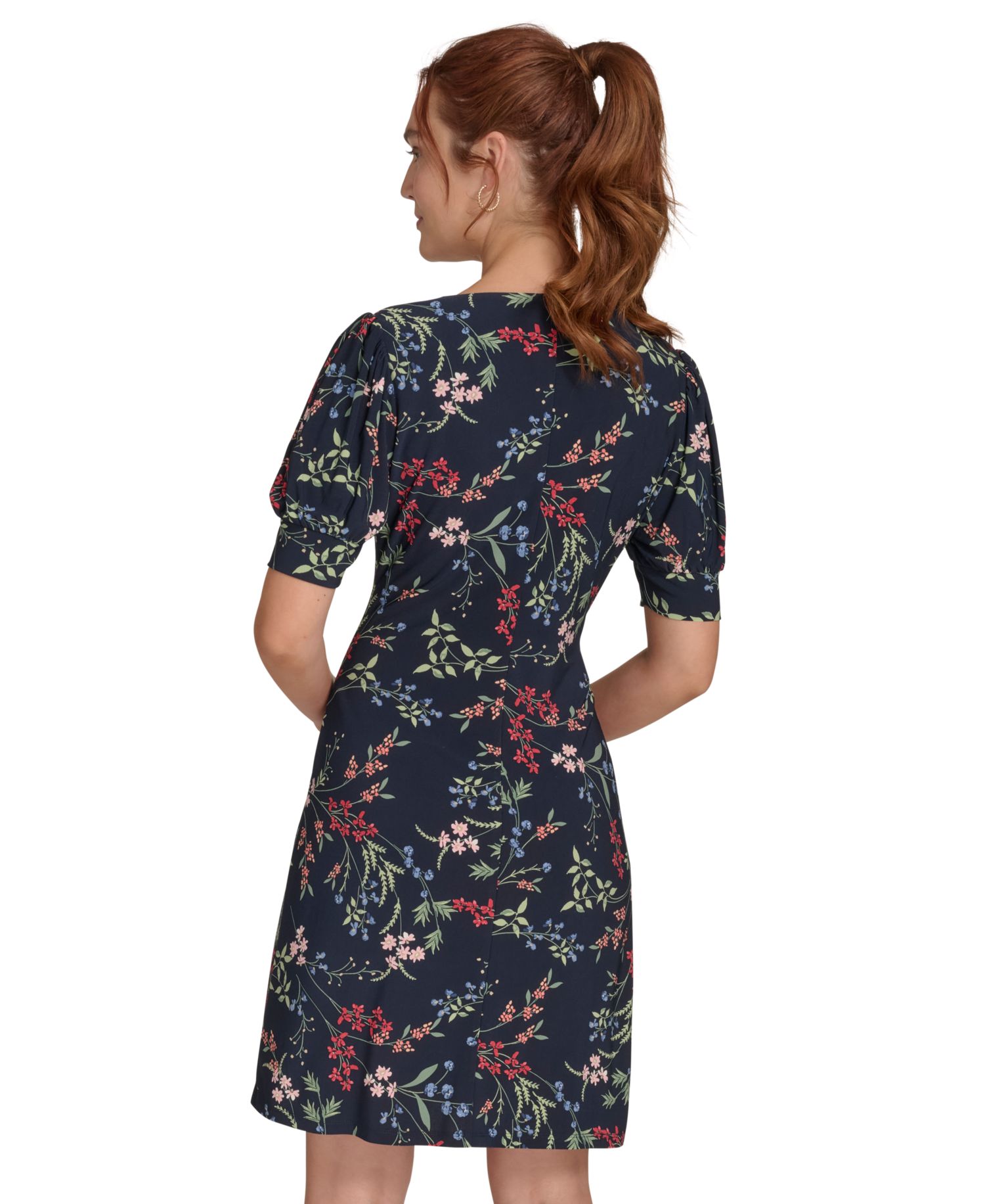 Women's Puffed-Sleeve Floral Shift Dress