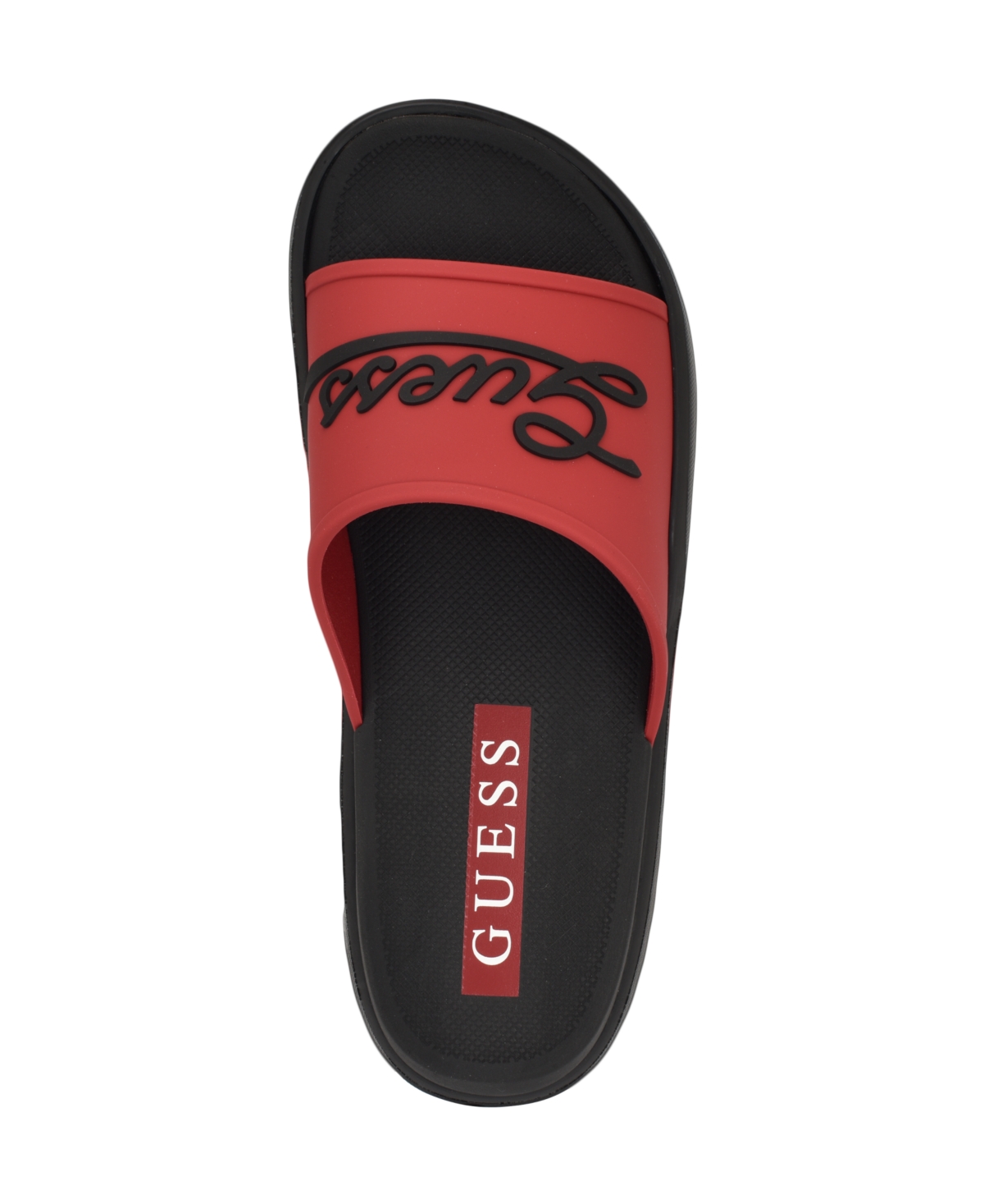 Guess Men's Molar Branded Elevated Pool Slides In Red,black