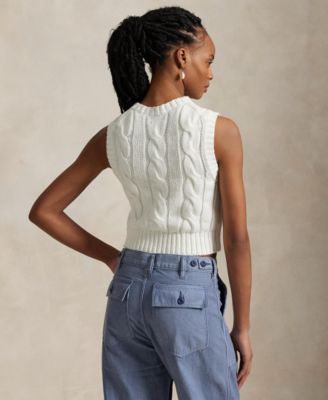 売れ筋商品|||ラルフローレン ニット&セーター アウター レディース Women's Cable-Knit Cotton Cropped Sweater Vest White Polo Ralph Lauren Women's Cable-Knit Cotton Cropped Sweater