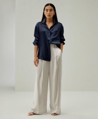 Women's Casual Spread Collar Silk Shirt