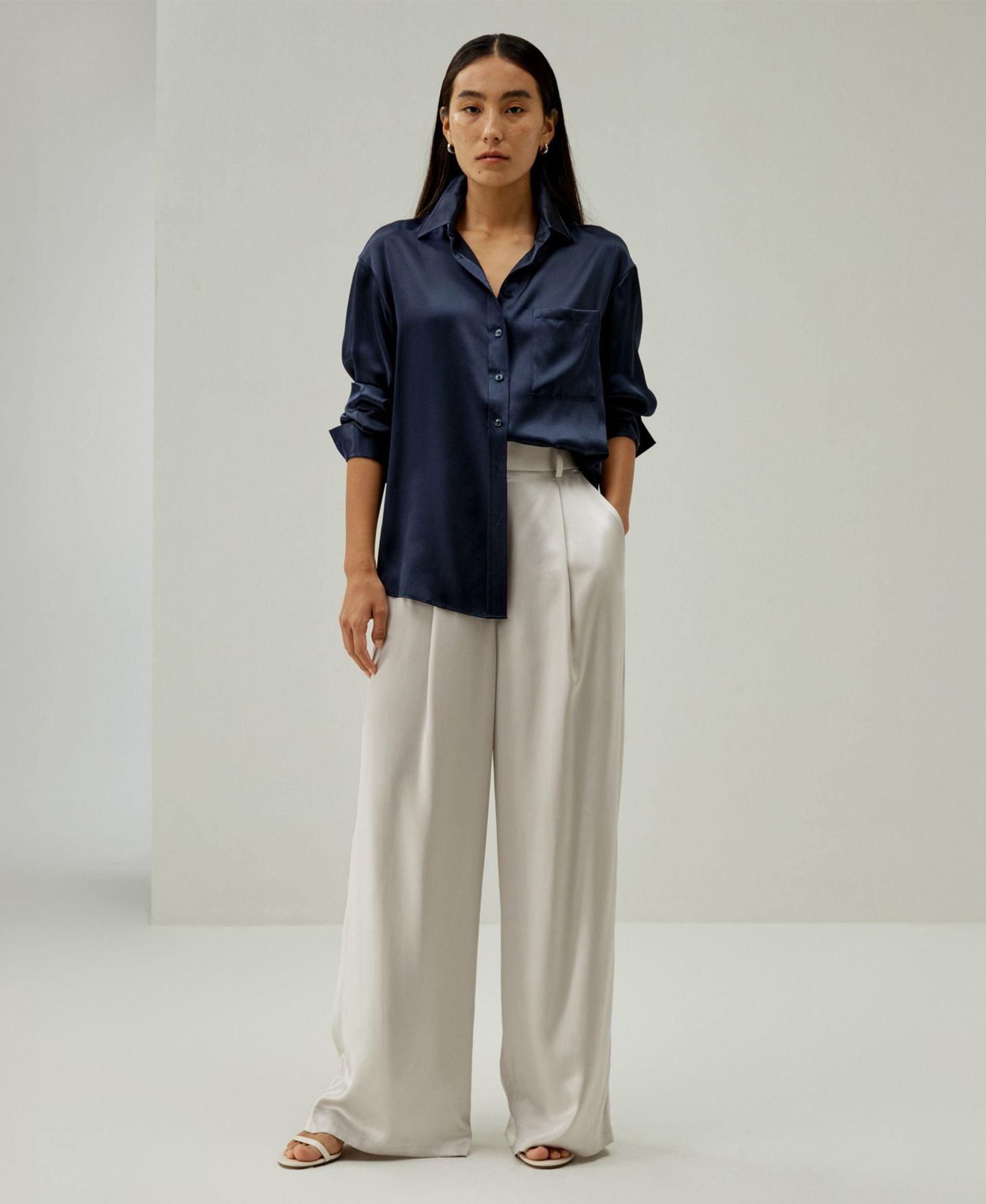 Женская рубашка LILYSILK Casual Spread Collar Silk, цвет: Серый — фото 4