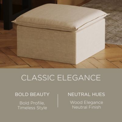 Claude Rustic Ottoman in Slate Fabric Upholstery