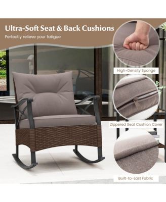 3 PCS Patio Rocker Set with 2-Tier Coffee Table & Soft Seat Back Cushions Outdoor