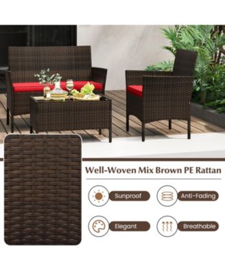 4 Piece Outdoor Rattan Furniture Set with Glass Coffee Table