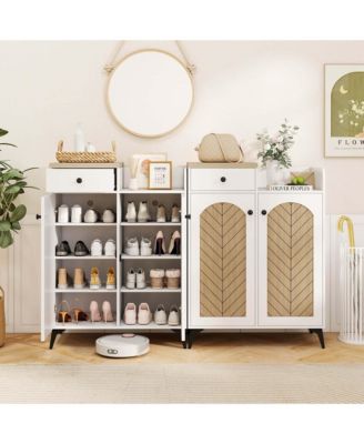 6-Tier Shoe Cabinet with Drawer 6 Removable Shelves Ventilation Openings Metal Legs