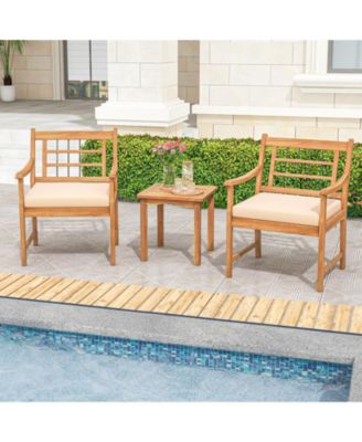 3 Piece Wood Patio Furniture Set with Seat Cushions and Acacia Wood Frame