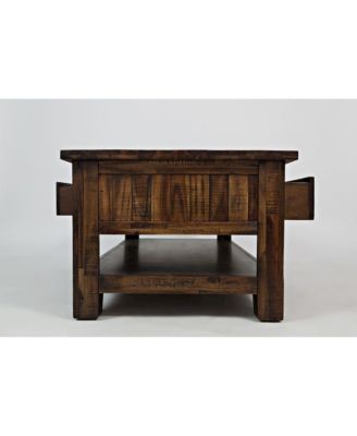 1Pc 48" Distressed Medium Brown Finish, 3 Drawers, Castered Base Industrial Coffee Table