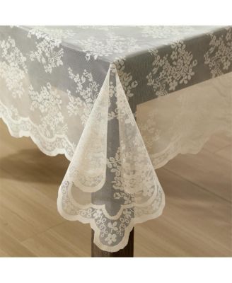 Jolene Floral Lace Fabric Tablecloth, Lace Fabric Table Cloth for Rectangle Tables, Wrinkle Resistant Tablecloth, Patterned Scalloped Tablecloth (60 W x 104 L, Linen Taupe)