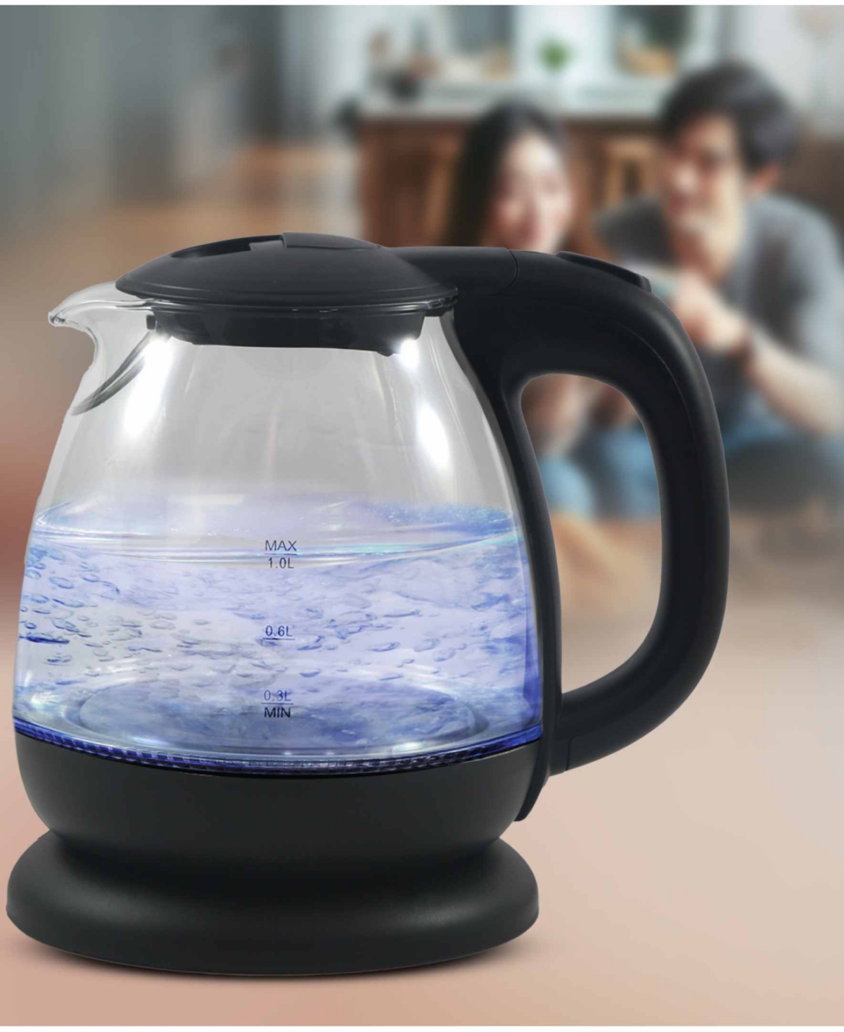Elite Cuisine 1l Electric Glass Water Kettle In Black