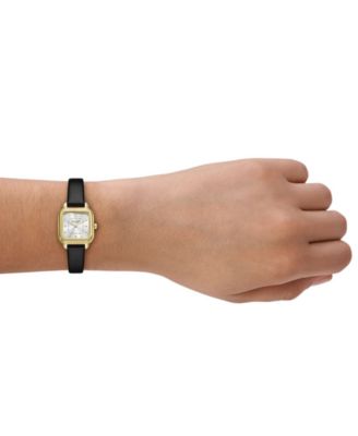Women's Gracie Square Three-Hand Black Leather Watch, 25mm