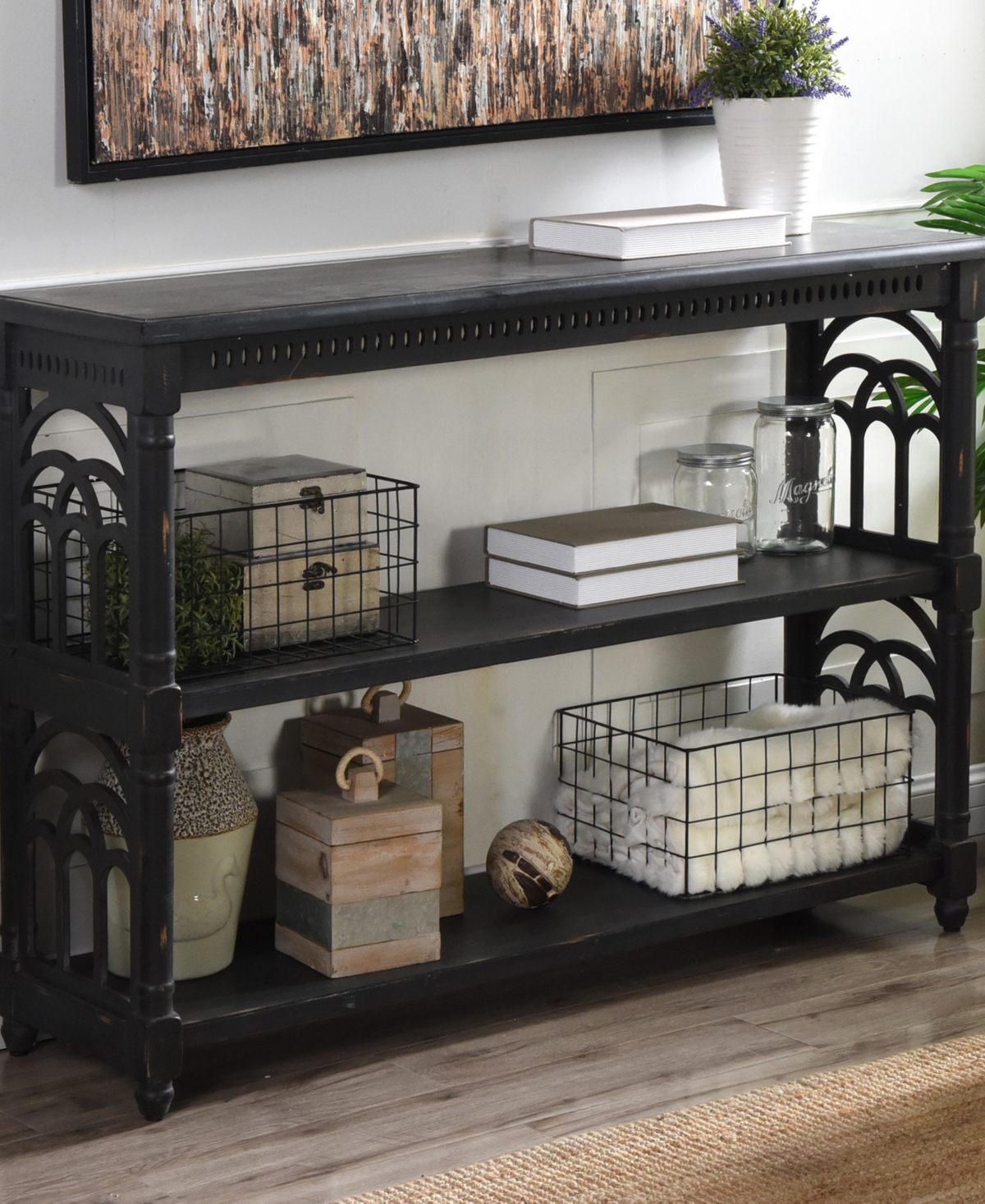 Stylecraft Home Collection 14" Wood Three Tier Console Table In Distressed Black