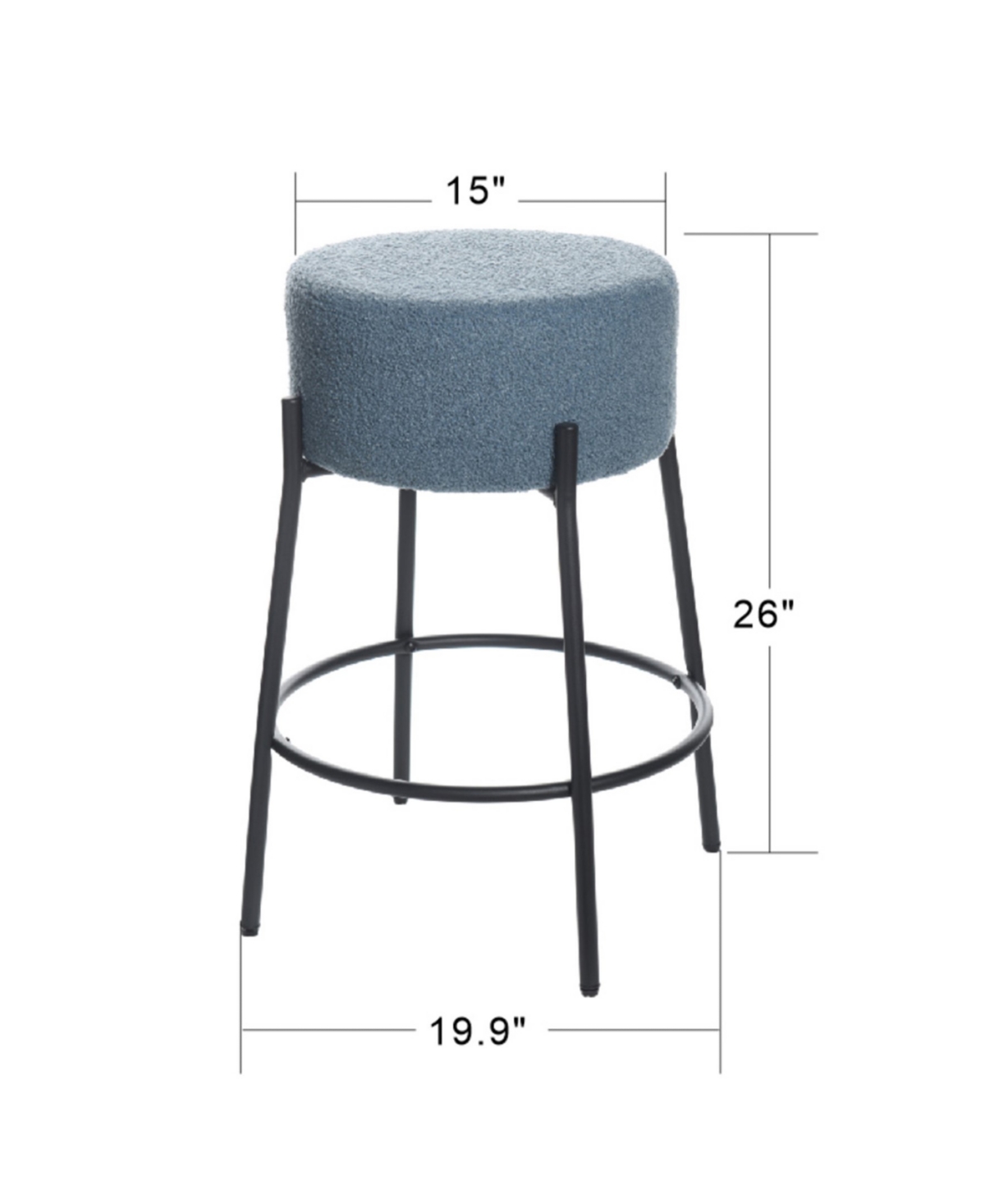 Stylecraft Home Collection 26" Soloist Boucle Upholstered Minimalist Counter Stool In Sky Blue