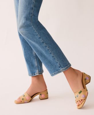 Women's Dolls Embroidered Raffia Block Heel Sandals